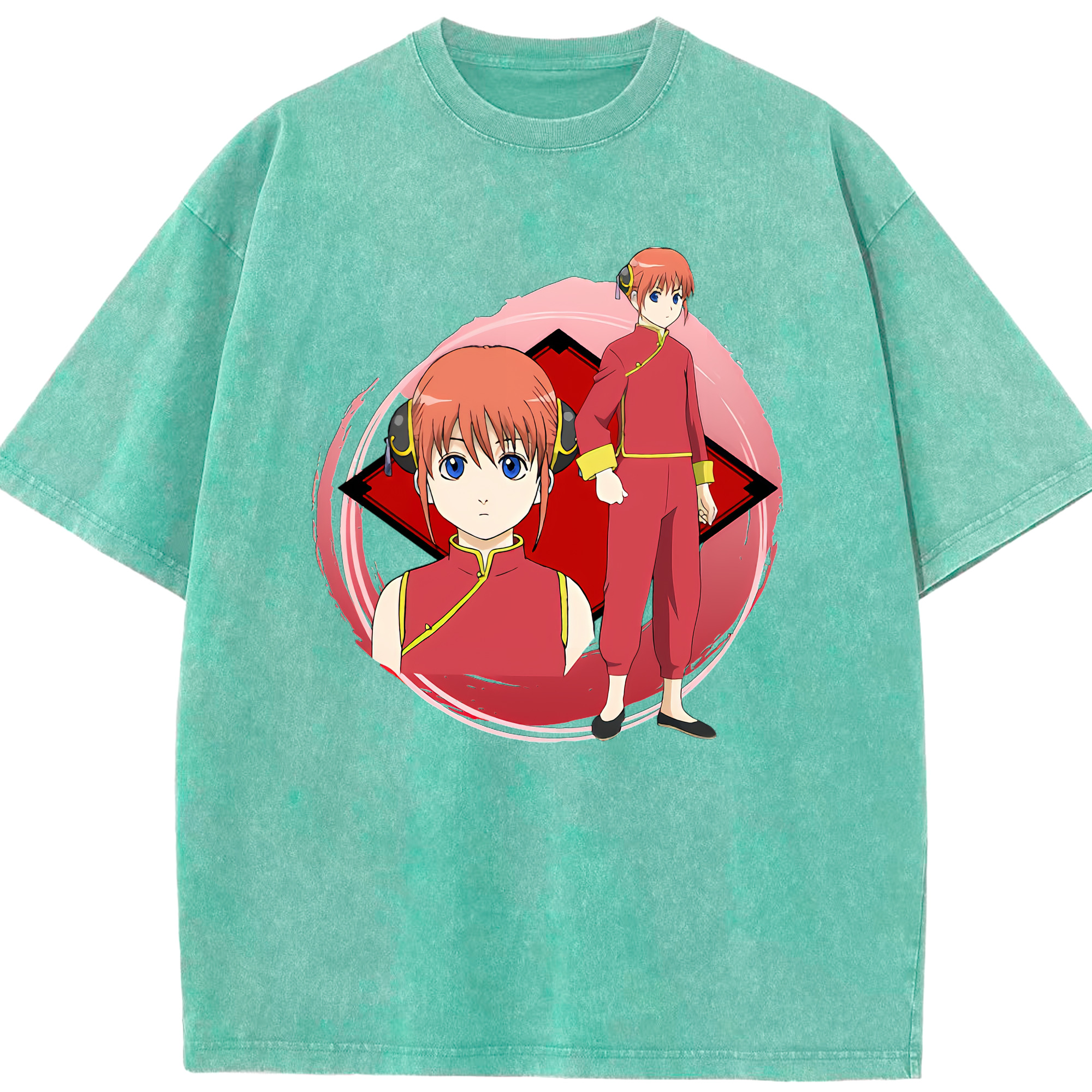 （画像用） ぎんたま 坂田銀時（さかたぎんとき） 神楽 志村新八（しむら しんぱち） GINTAMA Sakata Gintoki Kagura Shimura Shinpachi 綿100% ヴィンテージ風 半袖Tシャツ（フロントプリント）